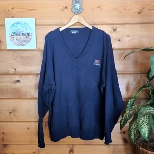 Vantage Custom Classic Men Knit V Neck Sweater Navy Blue Auburn Collegiate Sz XL